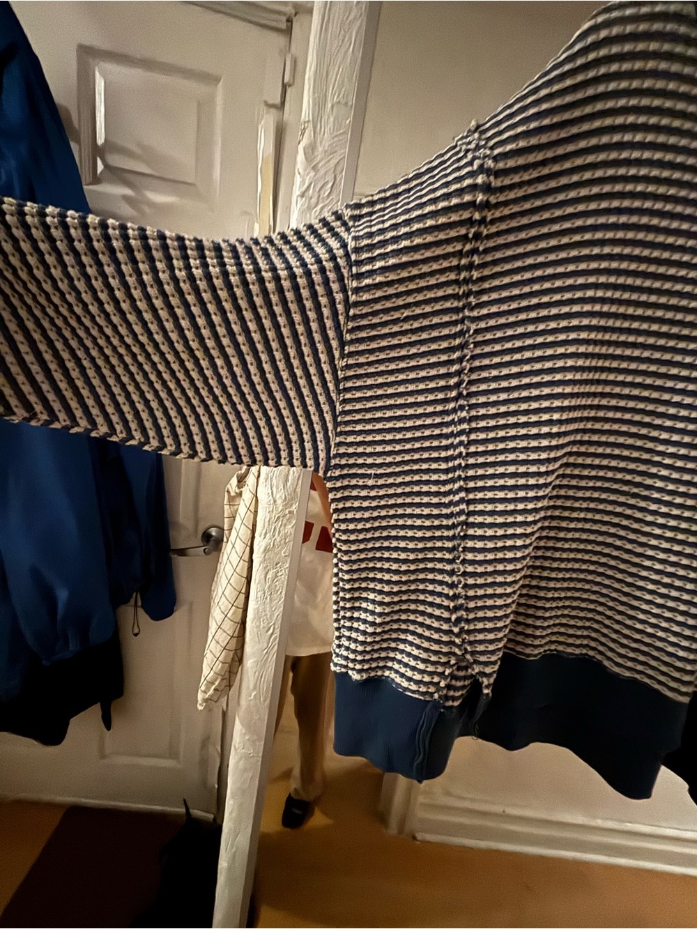 American Eagle Outfitters Navy & White Striped Waffle Crewneck Pullover, MEDUIM - Picture 10 of 16